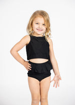 Girls Crop Top Swimsuit - Black