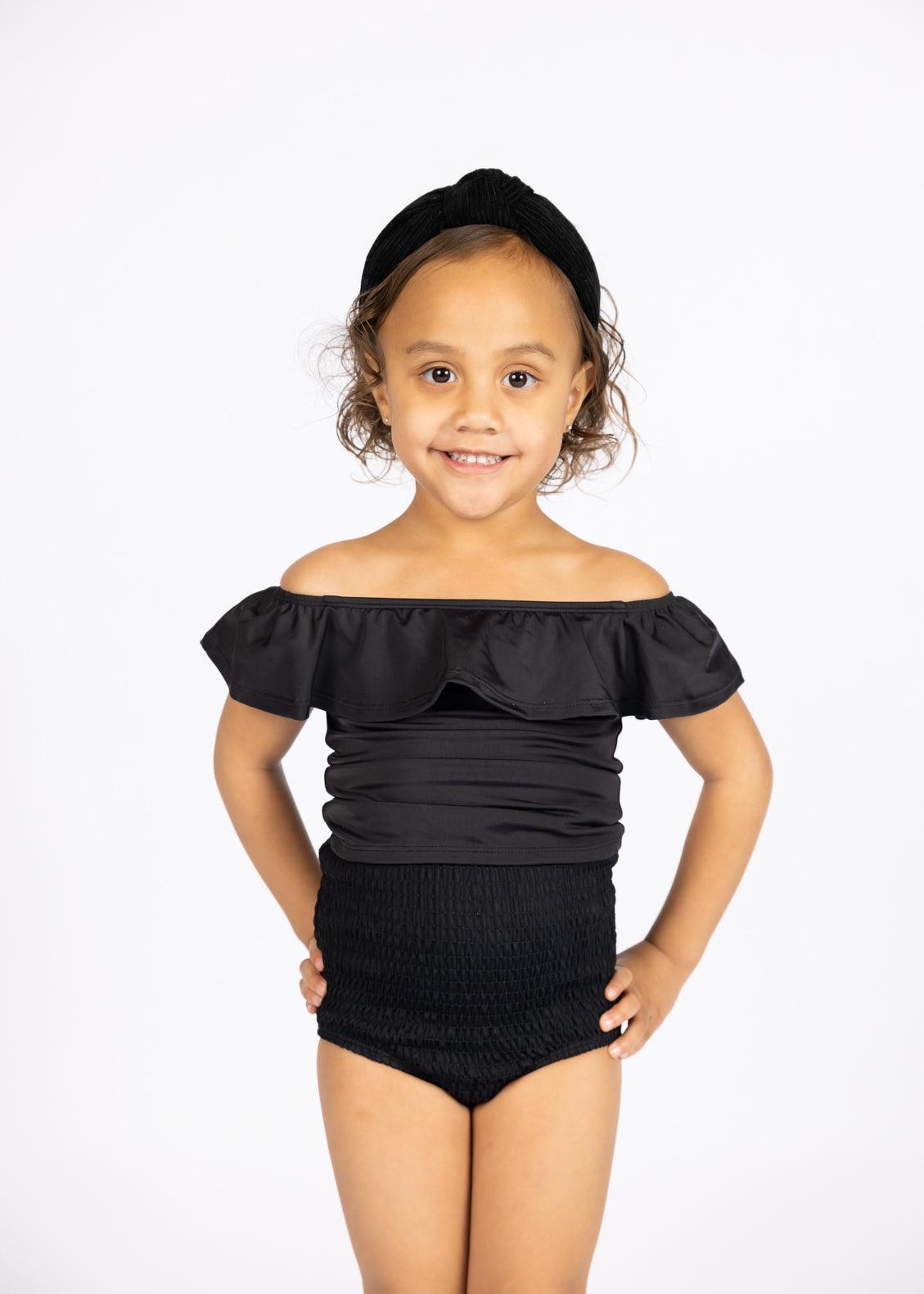 Girls High-Waisted Swimsuit Bottoms - Black