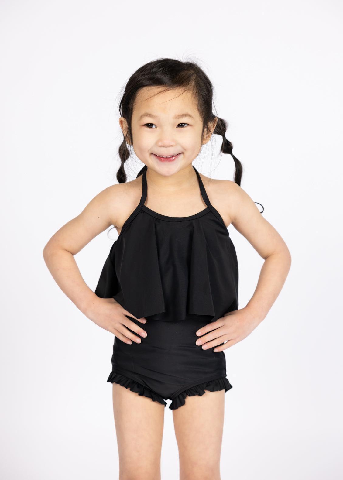 Girls High-Waisted Swimsuit Bottoms - Black