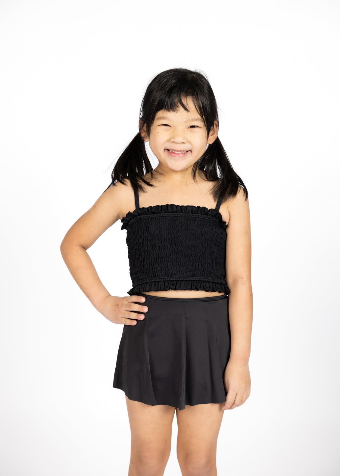 Girls Crop Top Swimsuit - Black