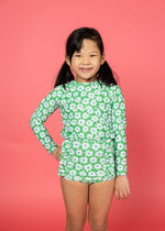 Girl/Boy Swimsuit Rashguard Top - Green Daisy