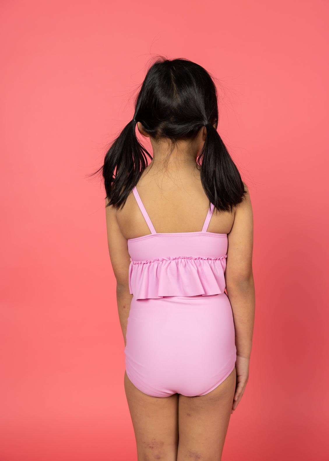 Girls Crop Top Swimsuit - Ultimate Pink