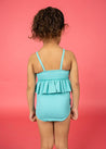 Girls Crop Top Swimsuit - Ribbed Aquamarine