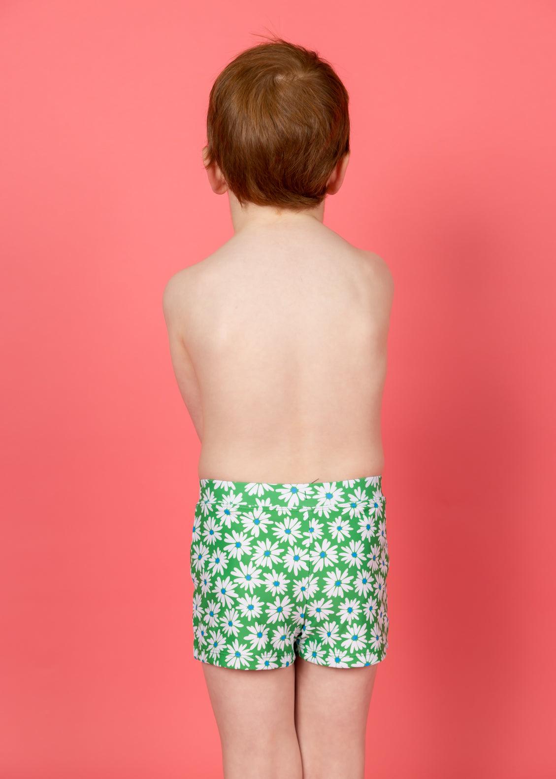Boys Swimsuit - Shorts  - Green Daisy