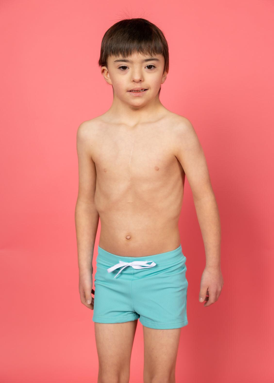 Boys Swimsuit - Shorts  - Ribbed Aquamarine