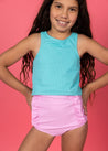 Teen Girl Crop Top Swimsuit - Ribbed Aquamarine