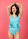 Crop Top Swimsuit - Ribbed Aquamarine