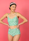 Crop Top Swimsuit - Green Daisy