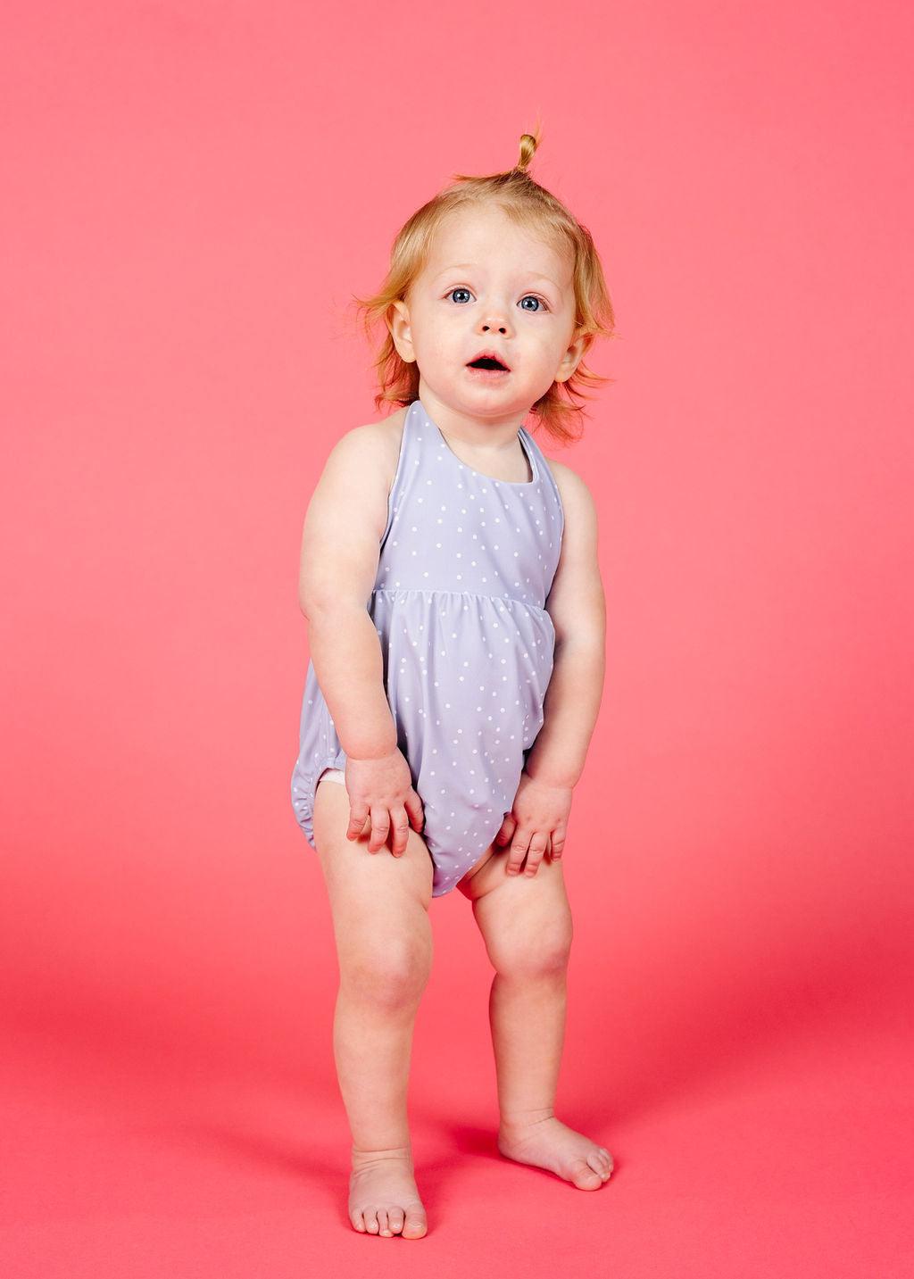 Baby Girl One-Piece Swimsuit - Spotted Grey