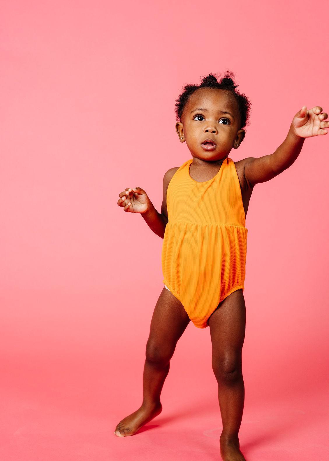 Baby Romper One-Piece | Ribbed Flaming Orange - Kortni Jeane