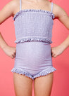 Girls High-Waisted Swimsuit Bottoms - Spotted Grey