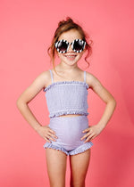 Girls Crop Top Swimsuit - Spotted Grey