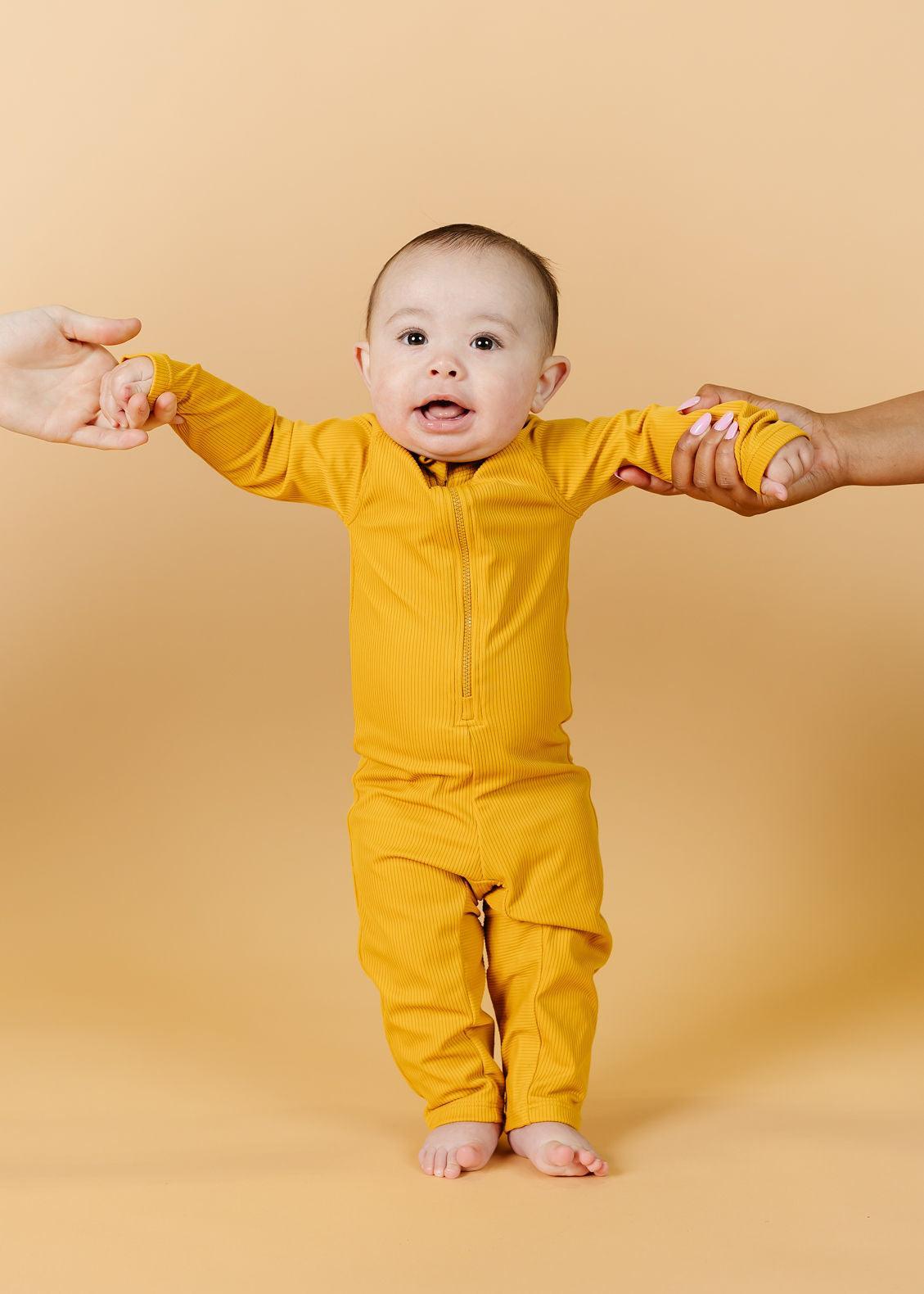 Baby Girl/Boy Swimsuit Rashguard One-Piece - Ribbed Golden