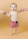 Baby Boy Swimsuit - Shorts - Red + Navy Stripes
