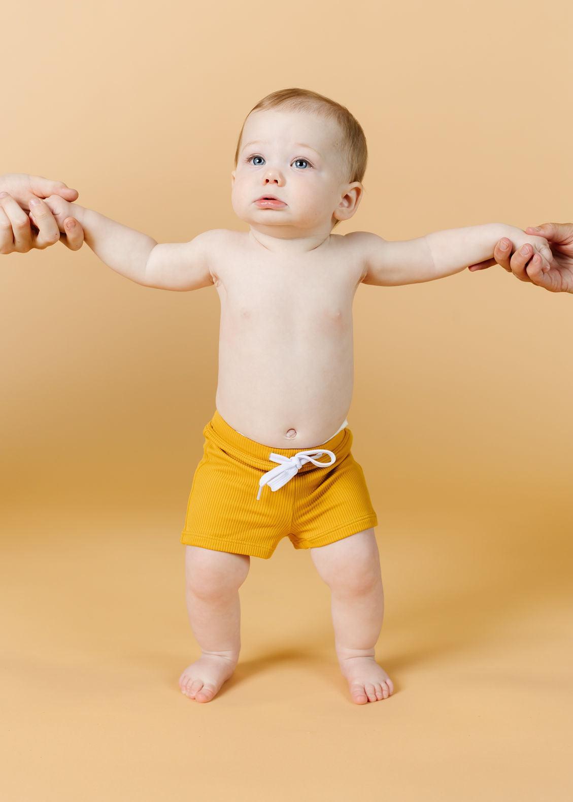Baby Boy Swimsuit - Shorts - Ribbed Golden