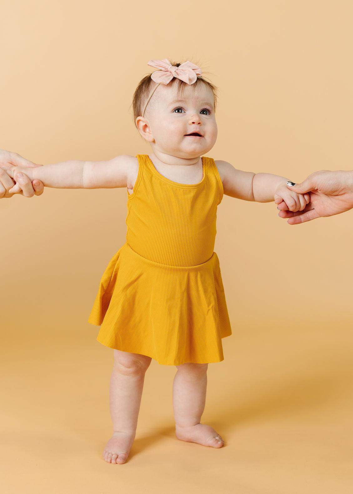 Baby Girl One-Piece Swimsuit - Ribbed Golden