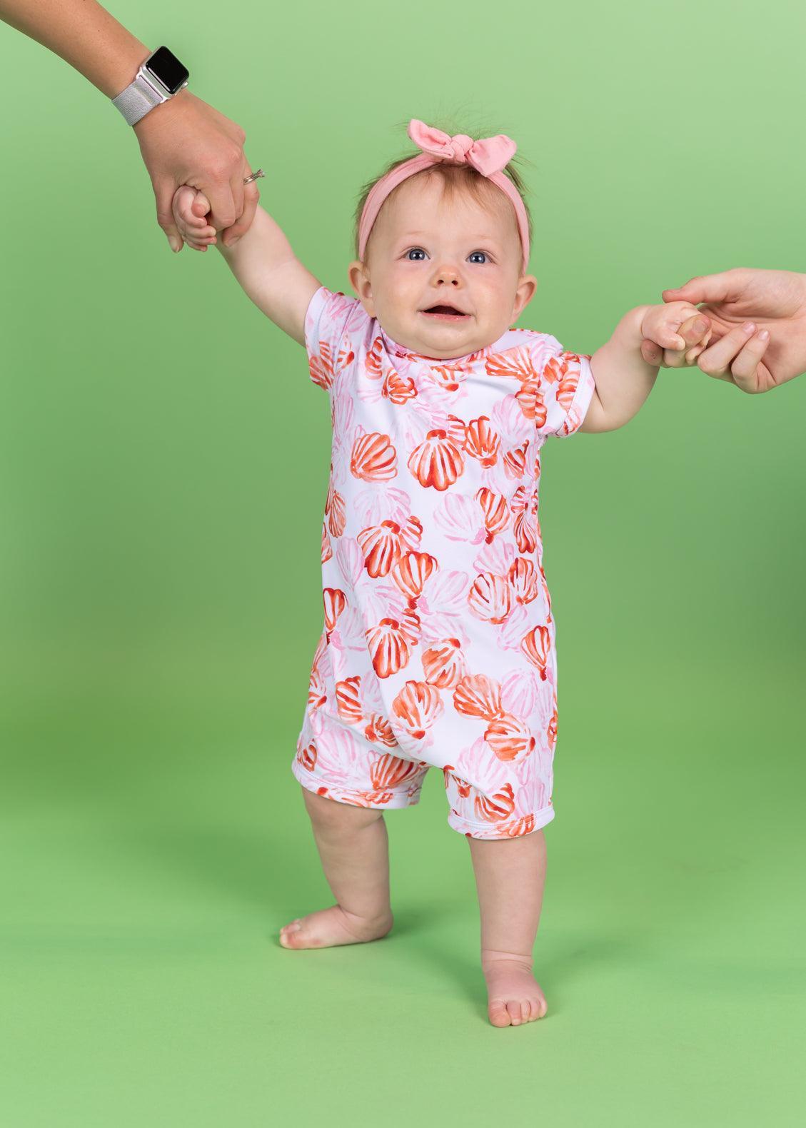 Baby Girl/Boy Swimsuit Shorties Rashguard One-Piece - Painted Clams