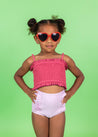 Girls Crop Top Swimsuit - Ribbed Roseate