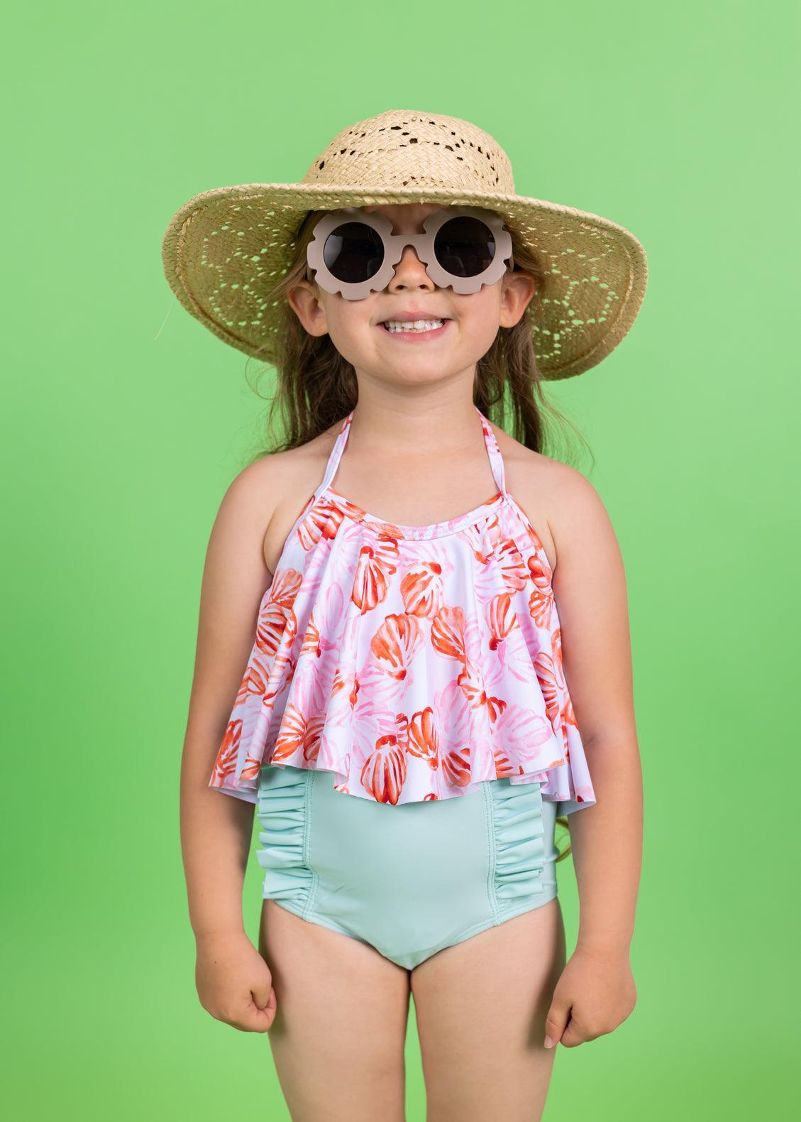 Girls Crop Top Swimsuit - Painted Clams