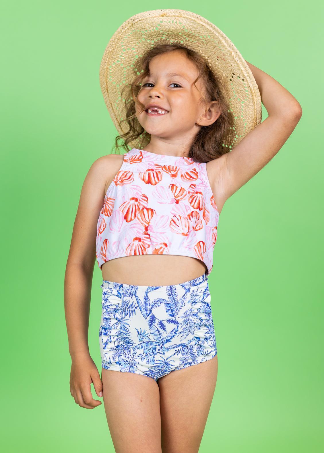 Girls Crop Top Swimsuit - Painted Clams