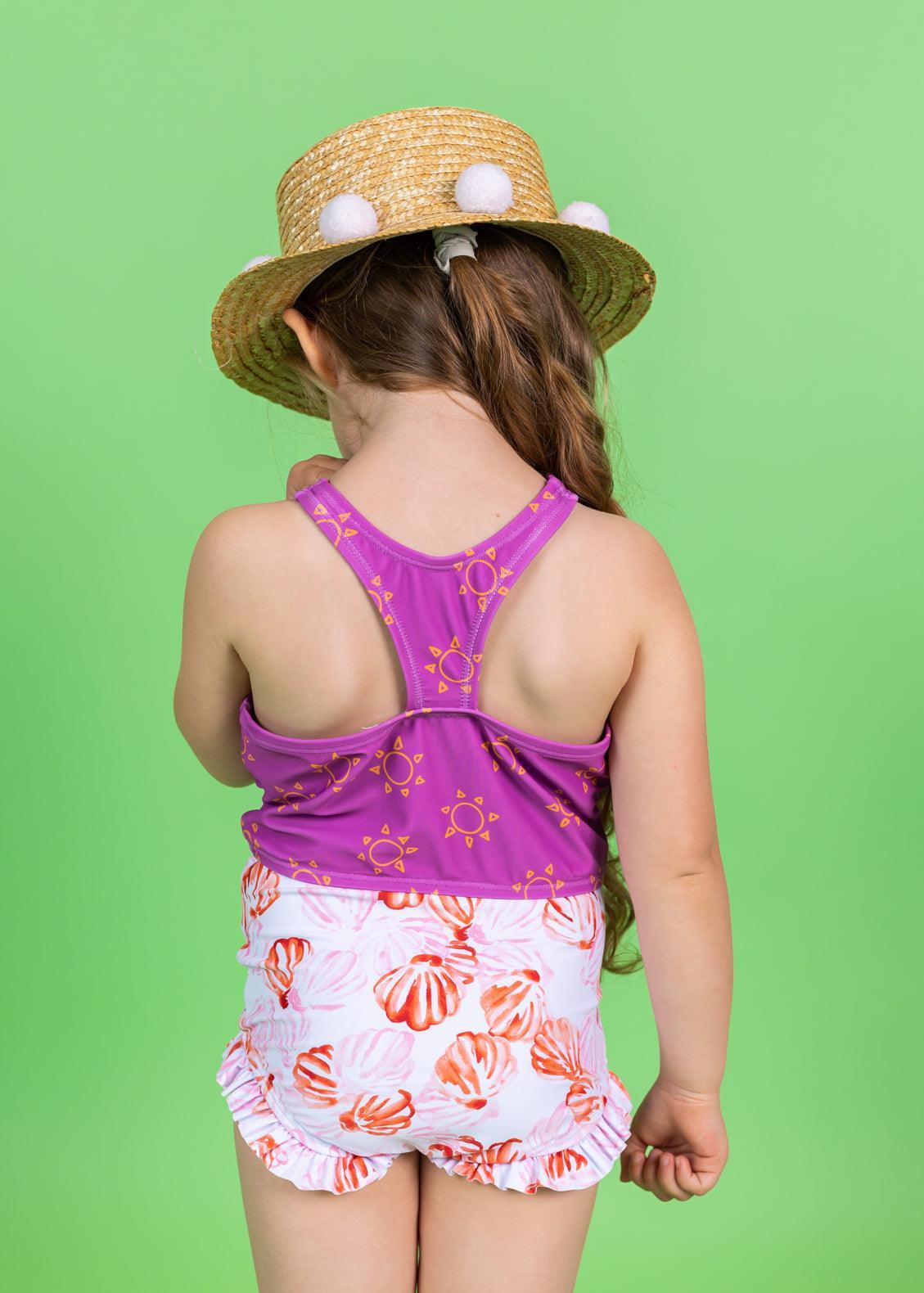 Girls High-Waisted Swimsuit Bottoms - Painted Clams