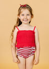 Girls High-Waisted Swimsuit Bottoms - Red + Navy Stripes