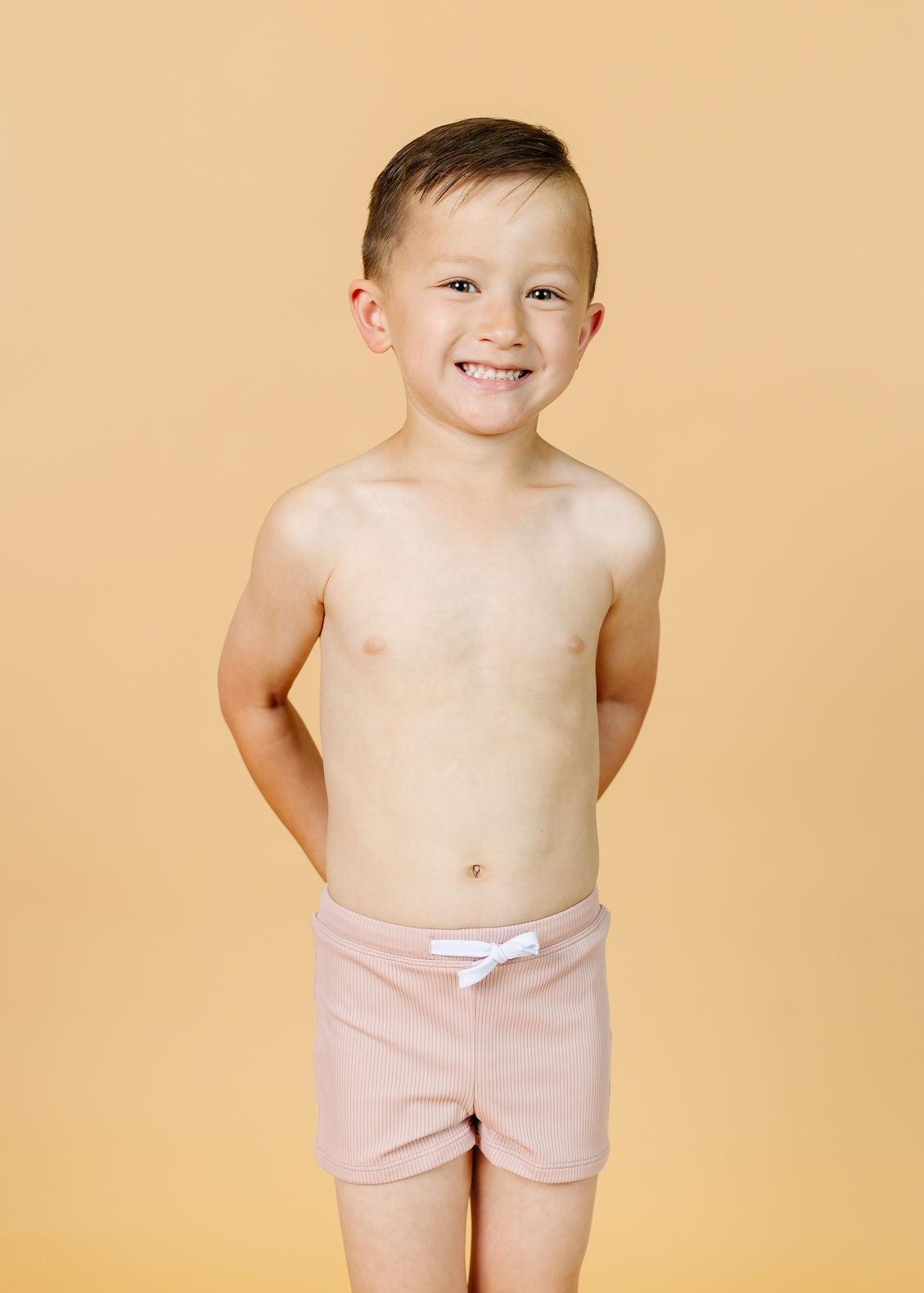 Boys Swimsuit - Shorts - Ribbed Light Mauve