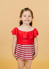 Girls High-Waisted Swimsuit Bottoms - Skirt - Red + Navy Stripes