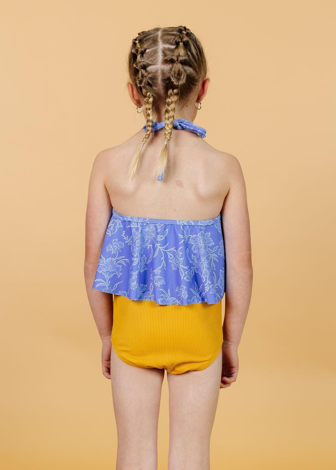 Girls High-Waisted Swimsuit Bottoms - Ribbed Golden