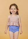 Girls Crop Top Swimsuit - Ribbed Light Mauve