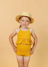 Girls Crop Top Swimsuit - Ribbed Golden