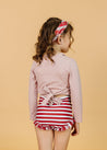 Girls High-Waisted Swimsuit Bottoms - Red + Navy Stripes