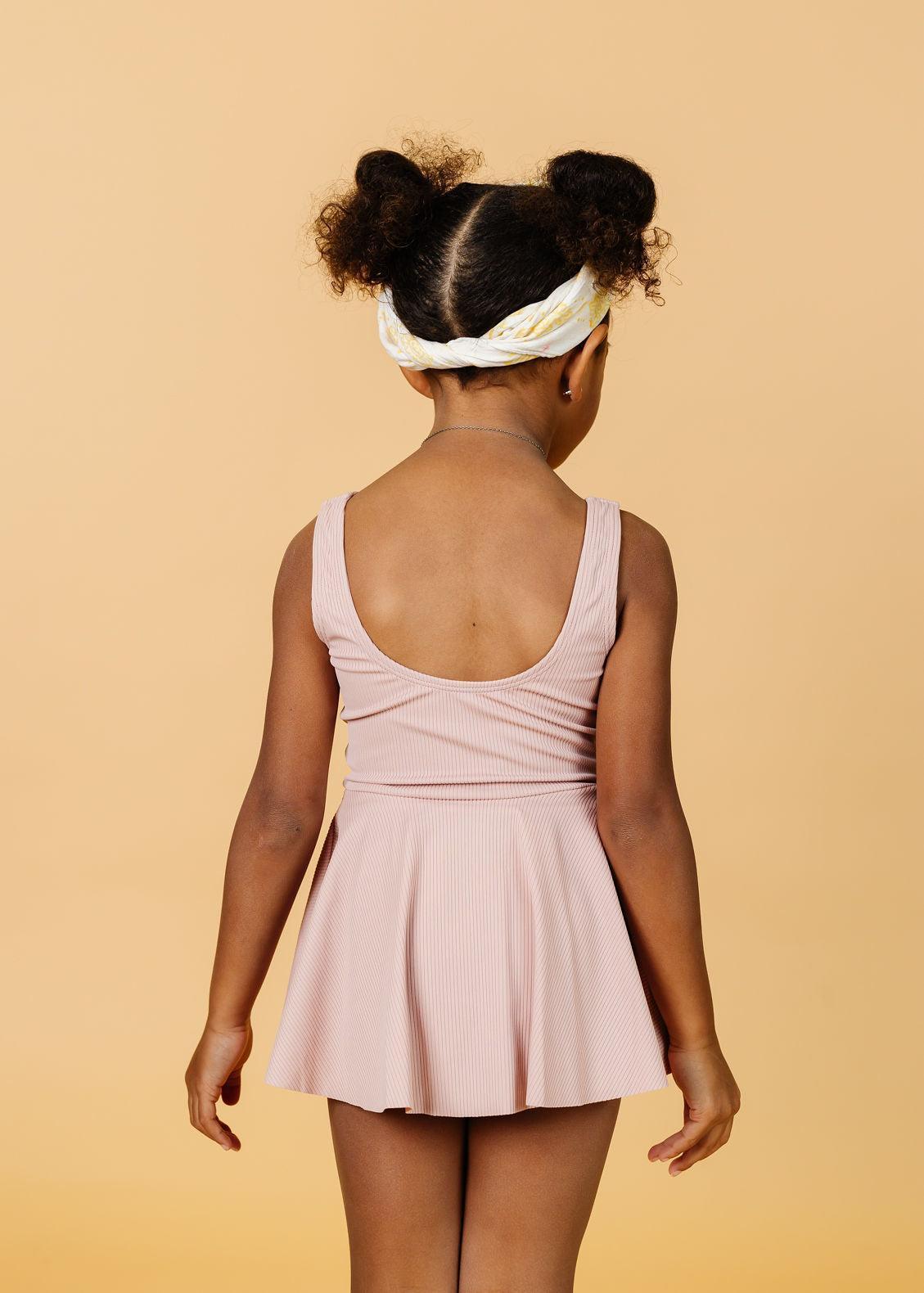 Girls One-Piece Swimsuit - Ribbed Light Mauve
