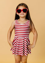Girls One-Piece Swimsuit - Red + Navy Stripes
