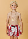 Boys Swimsuit - Shorts - Red + Navy Stripes