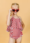 Teen Girl High-Waisted Swimsuit Bottoms - Red + Navy Stripes