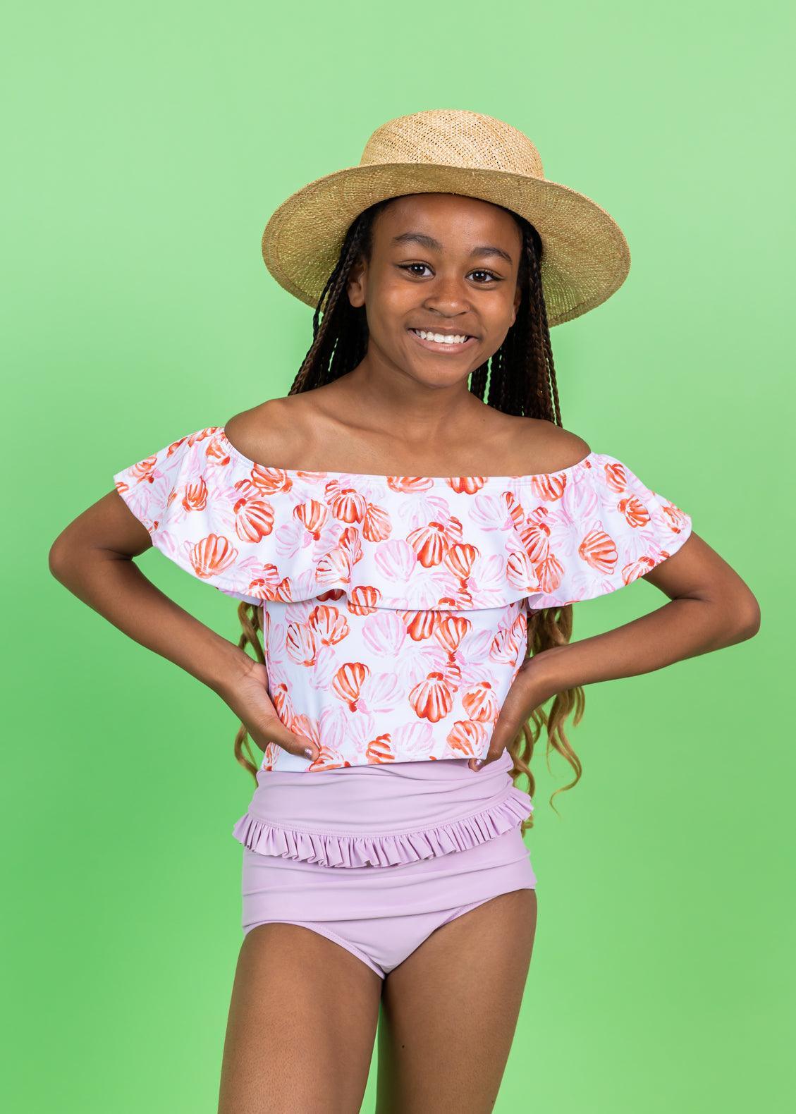 Teen Girl Crop Top Swimsuit - Painted Clams