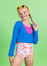 Teen Girl Swimsuit Rashguard Crop Top - Ribbed Electric Blue