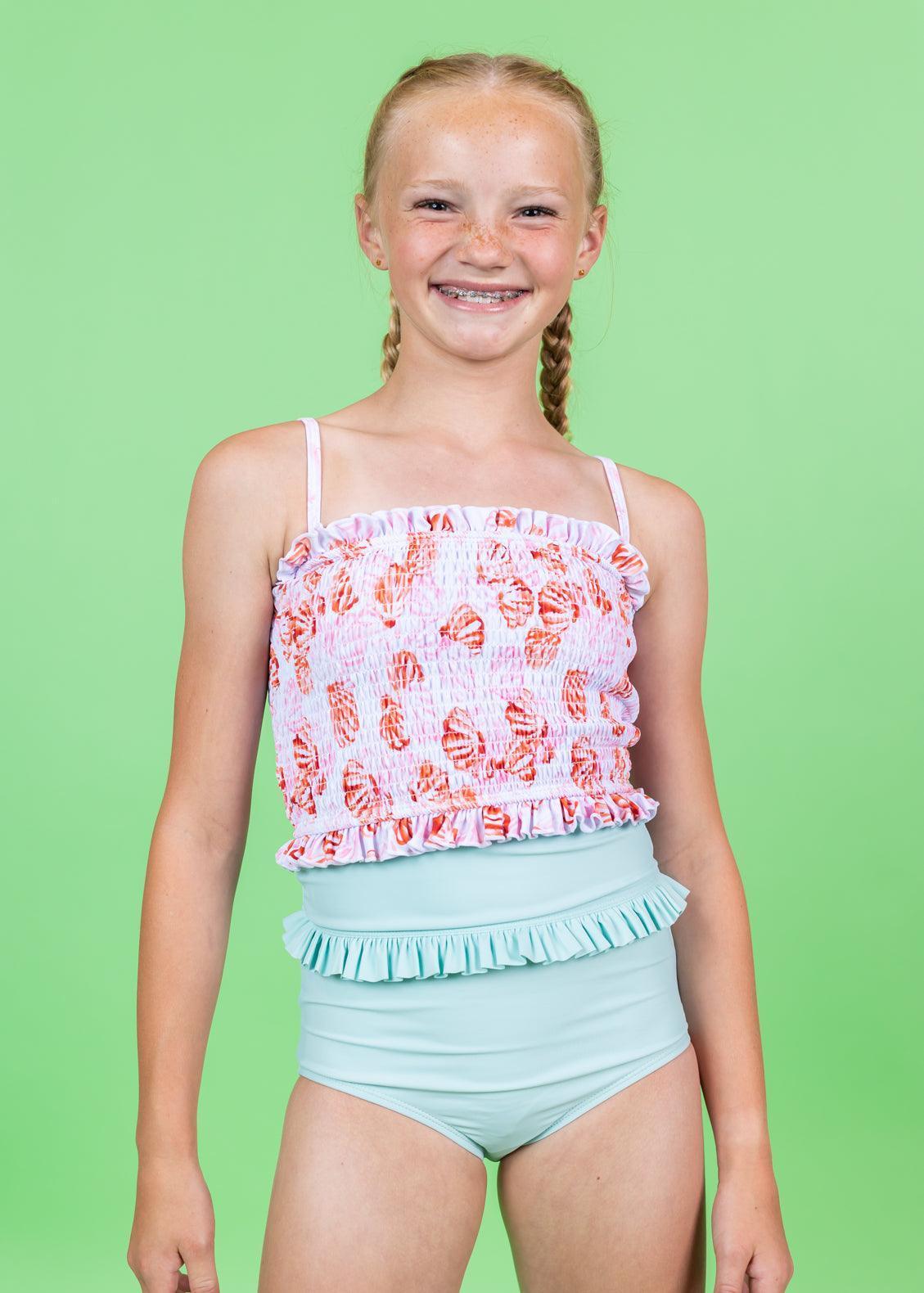 Teen Girl Crop Top Swimsuit - Painted Clams