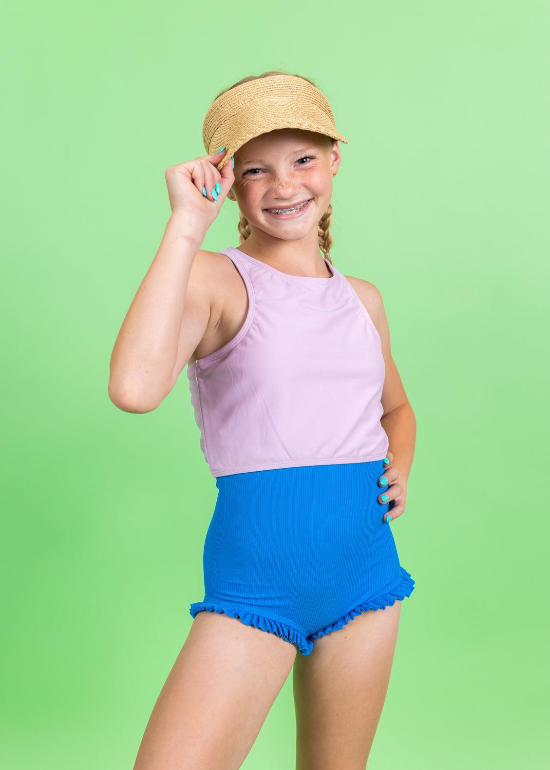 Teen Girl Crop Top Swimsuit - Just Lilac