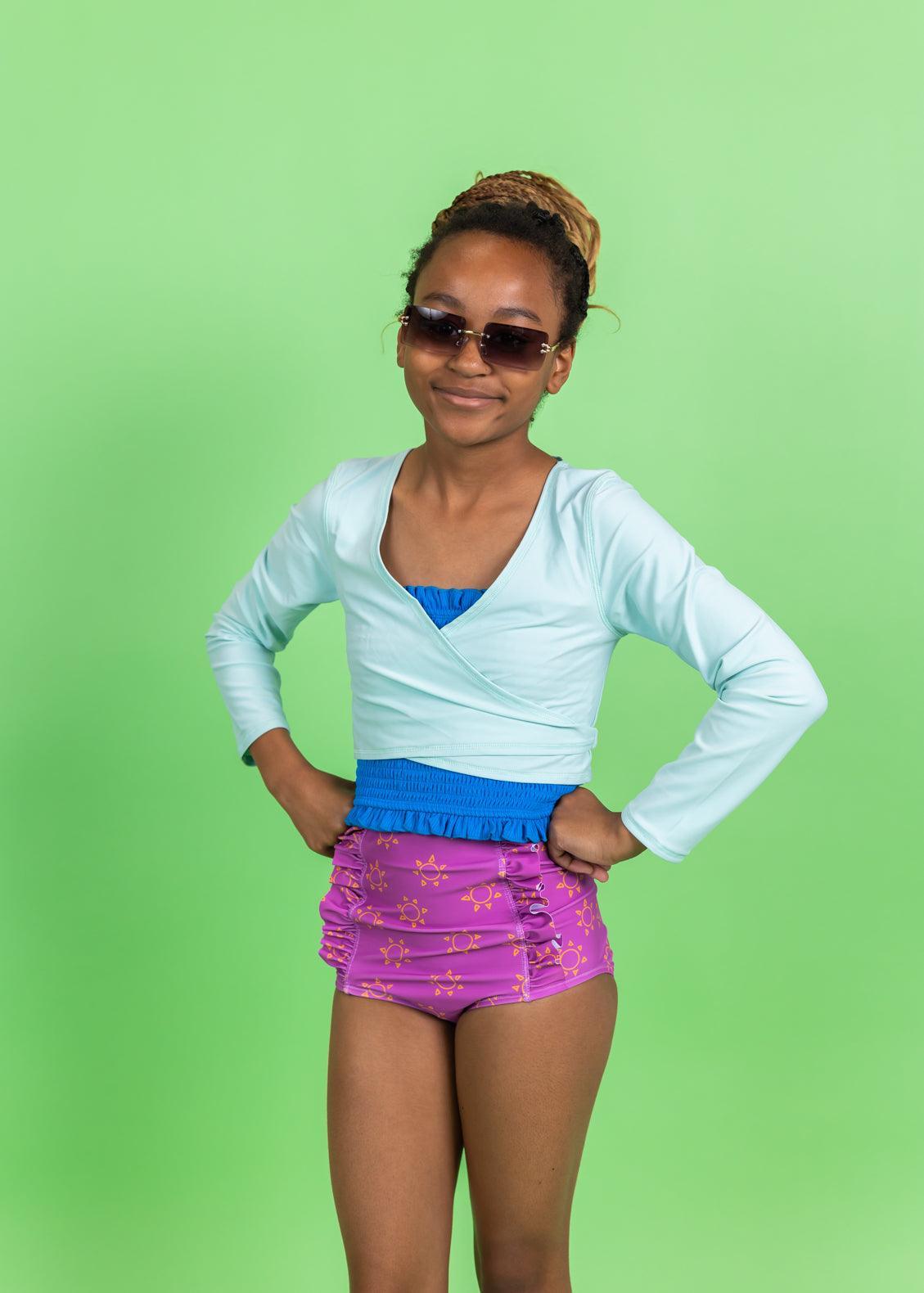Teen Girl Swimsuit Rashguard Crop Top - Spearmint