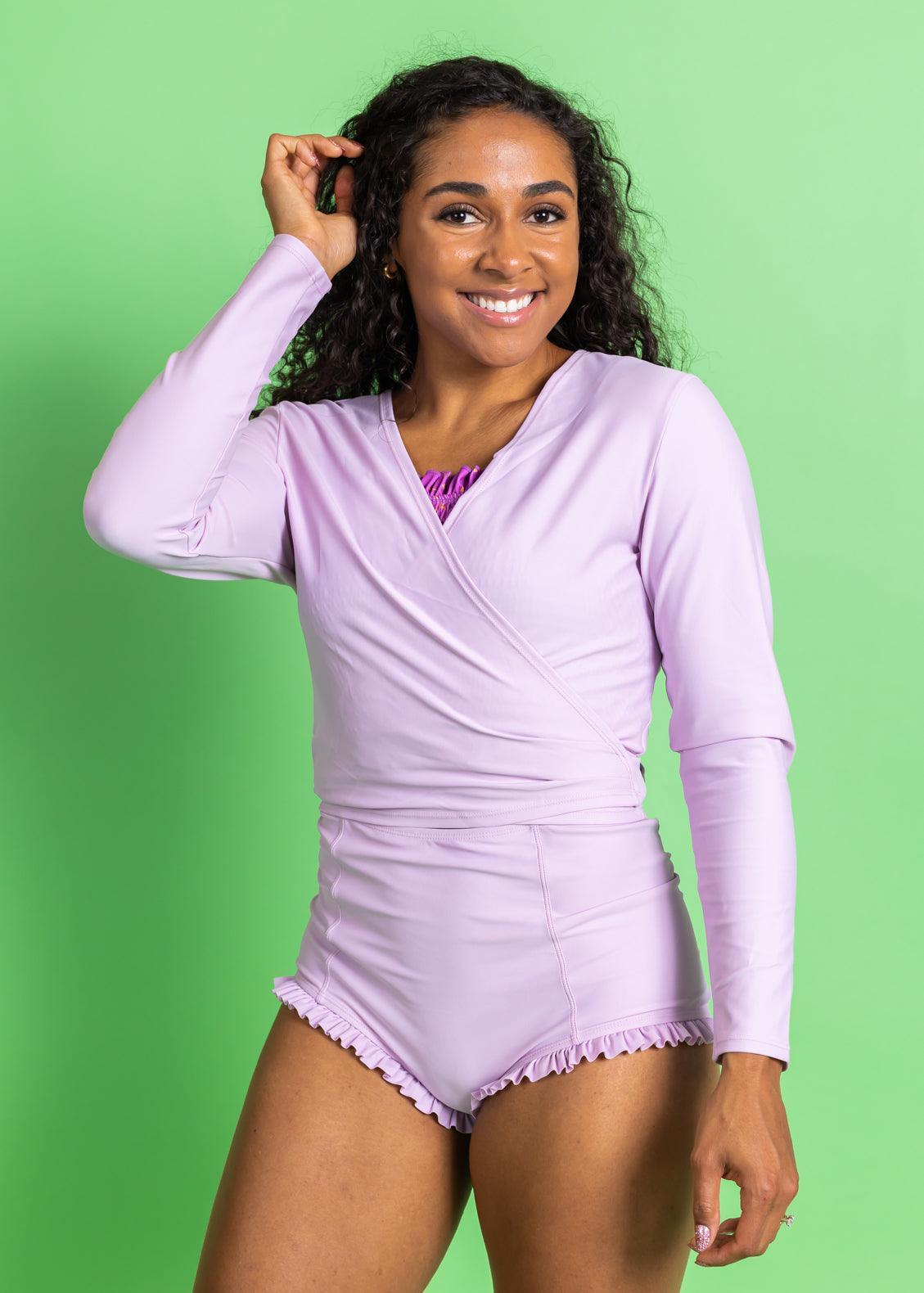 Womens Swimsuit Rashguard Crop Top - Just Lilac