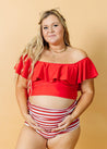 High-Waisted Swimsuit Bottom - Maternity - Red + Navy Stripes