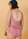 One-Piece Swimsuit - Red + Navy Stripes