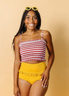Crop Top Swimsuit - Red + Navy Stripes