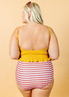 High-Waisted Swimsuit Bottom - Red + Navy Stripes