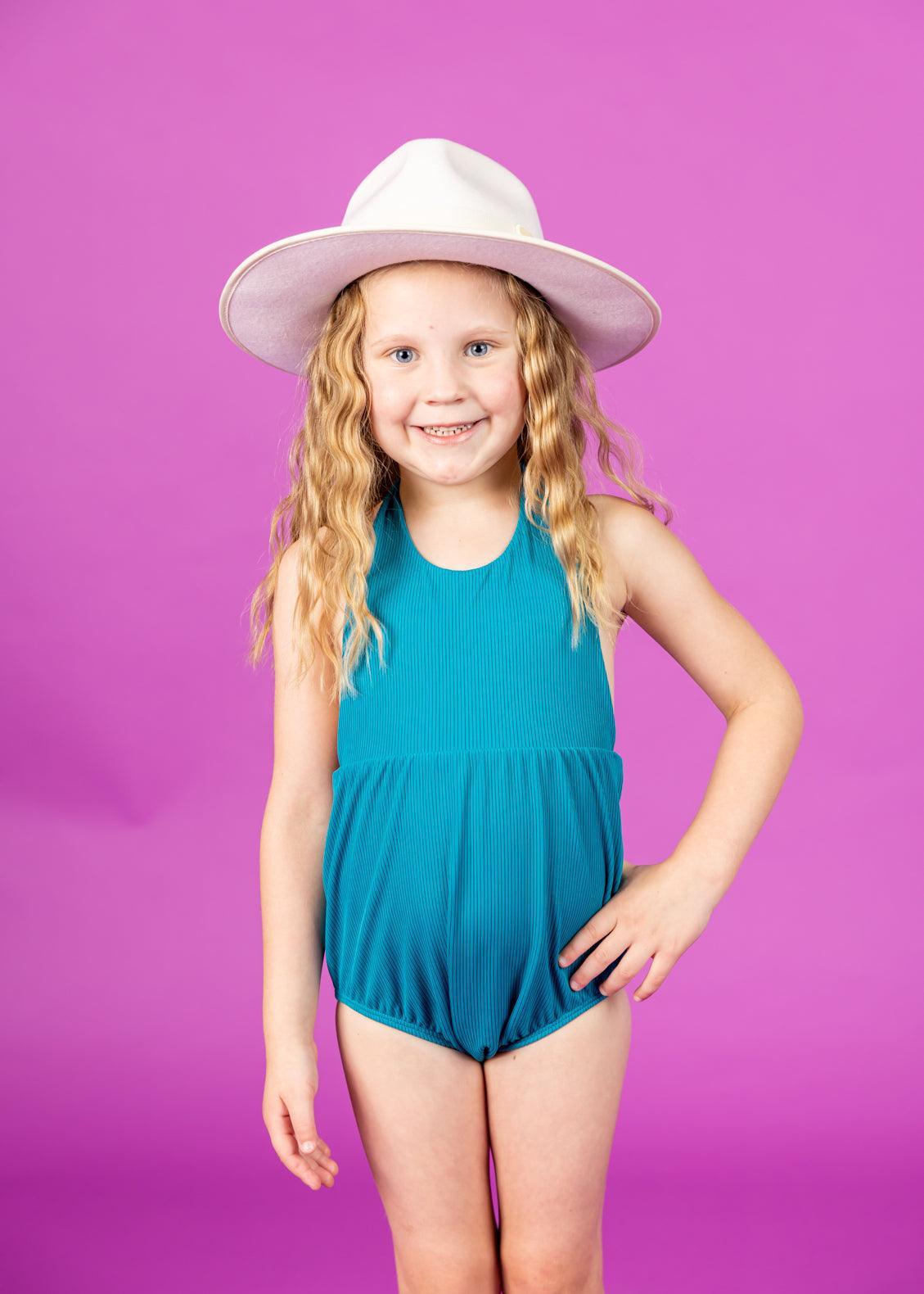 Mini Romper One-Piece | Ribbed Tide Pool Blue - Kortni Jeane