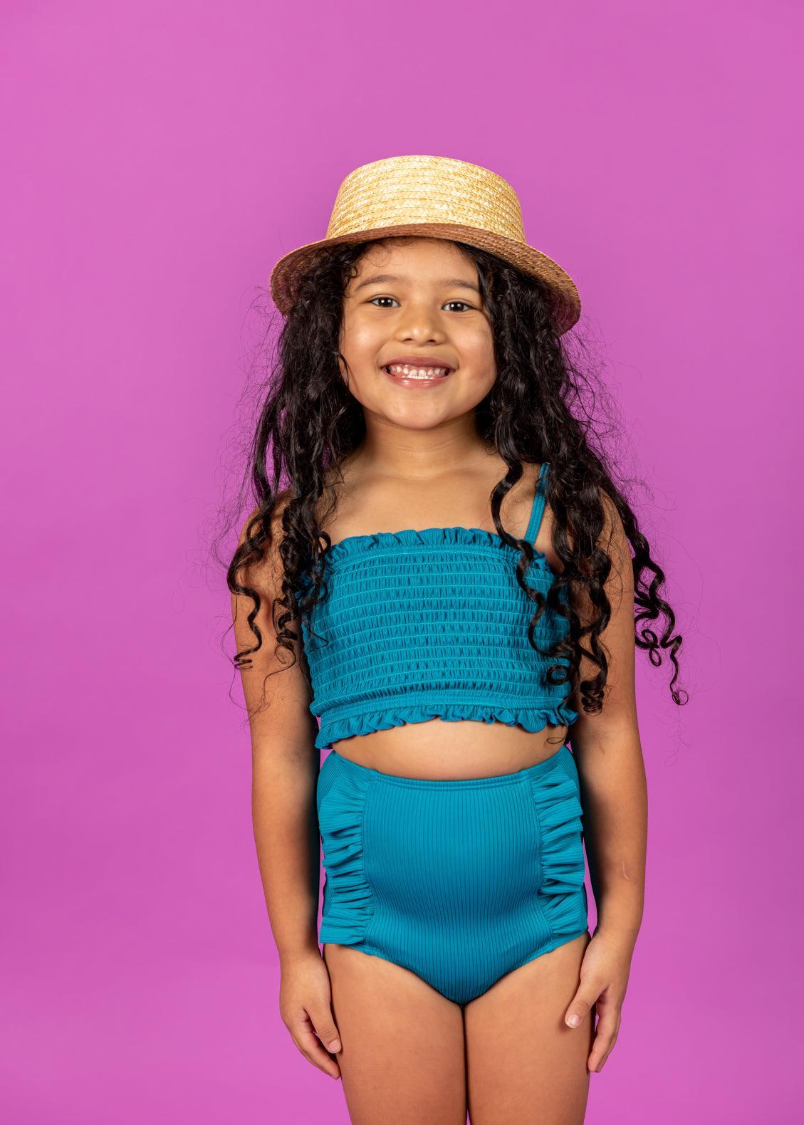 Mini Down in Front Ruffle Bottoms | Ribbed Tide Pool Blue - Kortni Jeane