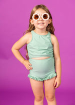 Girls High-Waisted Swimsuit Bottoms - Jade Green