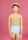 Teen Girl Crop Top Swimsuit - Pink/Green Stripe